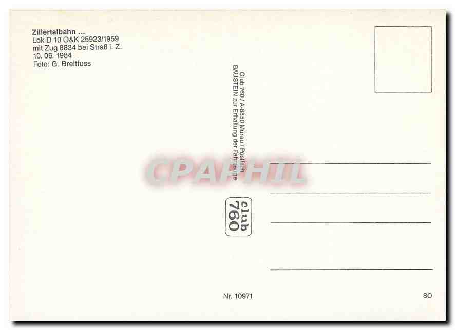 CPM Zillertalbahn Lok D 10 O K 25923  — Verso