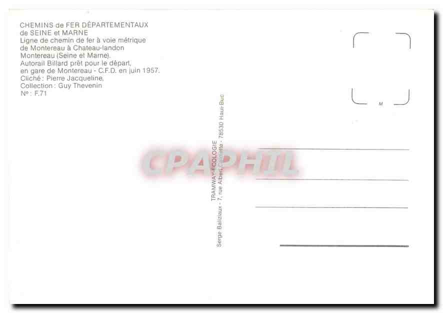 CPM Chemins de Fer Departementaux de Seine et Marne  — Verso