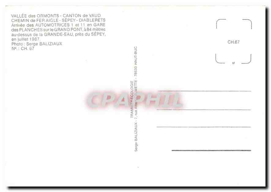 CPM Vallee des Ormonts Canton de Vaud Automotrice 1 et ll  — Verso