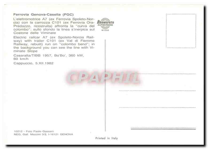 CPM Ferrovia Genova Casella Electric railcar A7 with trailer C101  — Verso