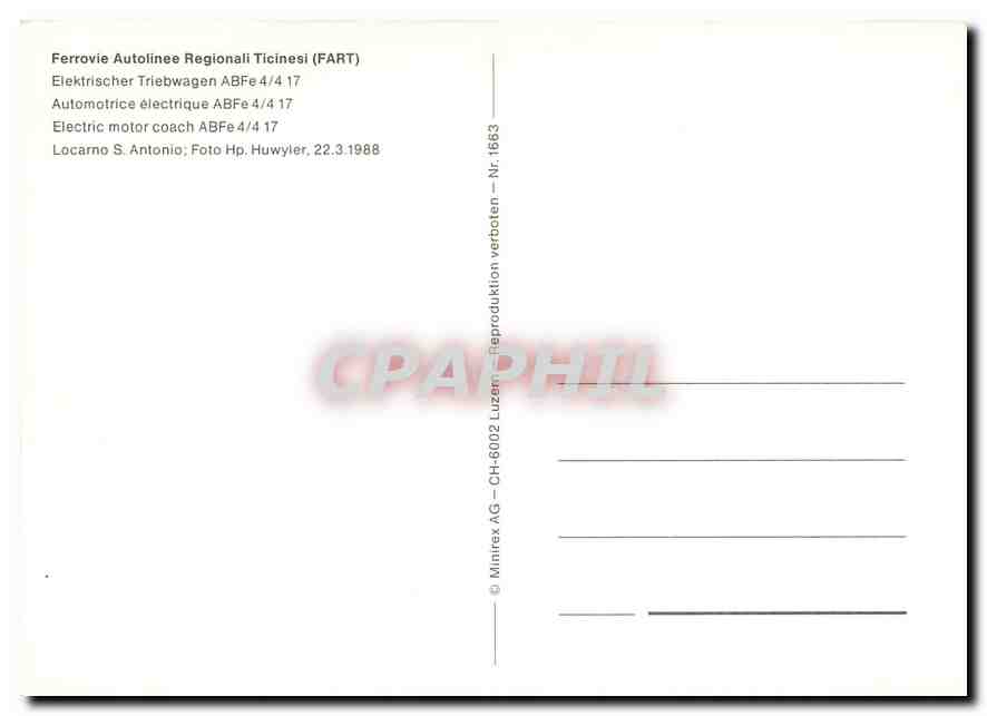 CPM Ferrovie Autolinee Regionali Ticinesi Electric motor coach ABFe 4 4 17  — Verso