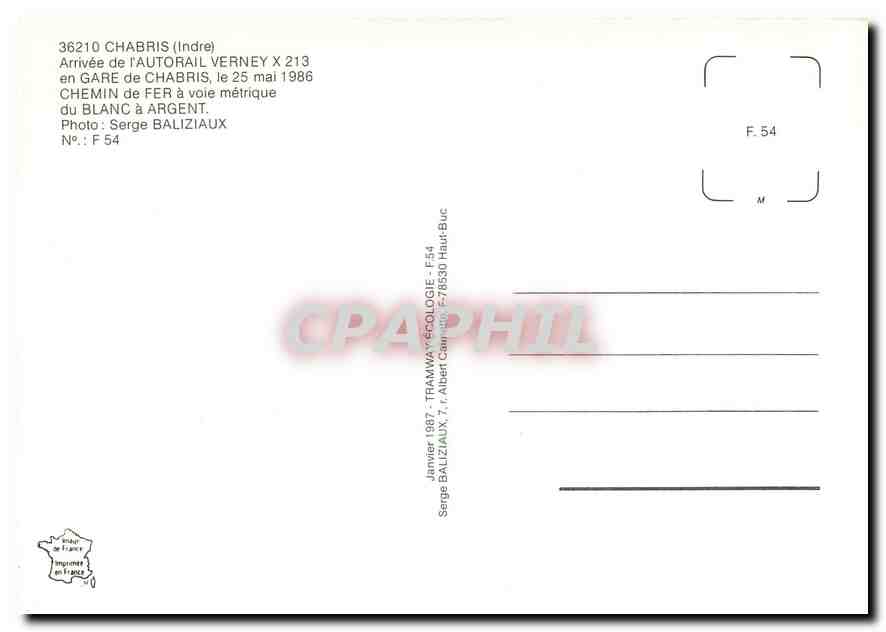 CPM Chabris Indre Autorail Verney X 213  — Verso