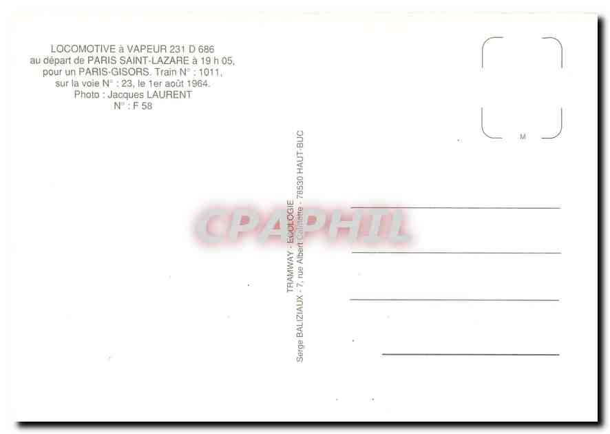 CPM Locomotive a Vapeur 231 D 686  — Verso
