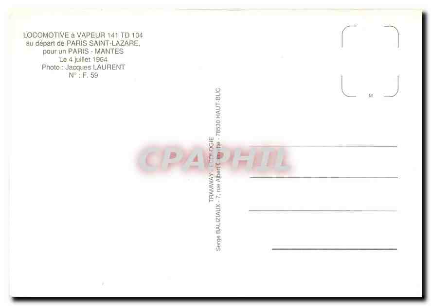CPM Locomotive a Vapeur 141 TD 104  — Verso