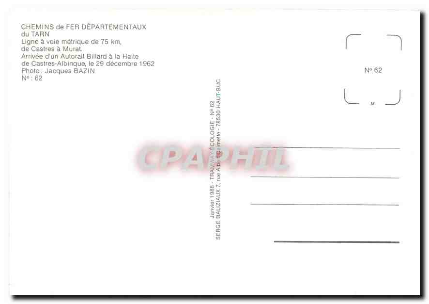 CPM Chemin de Fer Departementaux du Tarn  — Verso