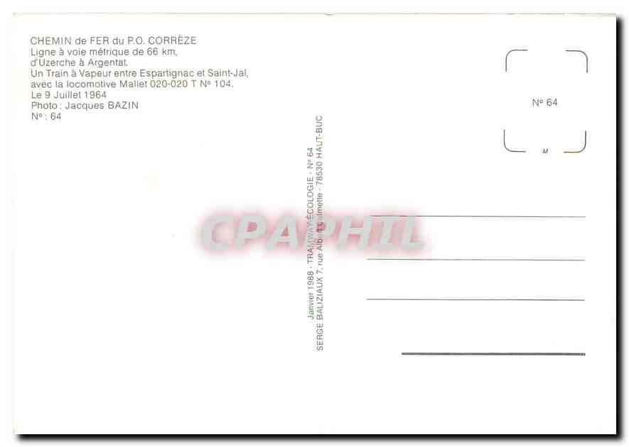 CPM Chemin de Fer du PO COrreze Locomotive Maliet 020 020 TN 104  — Verso