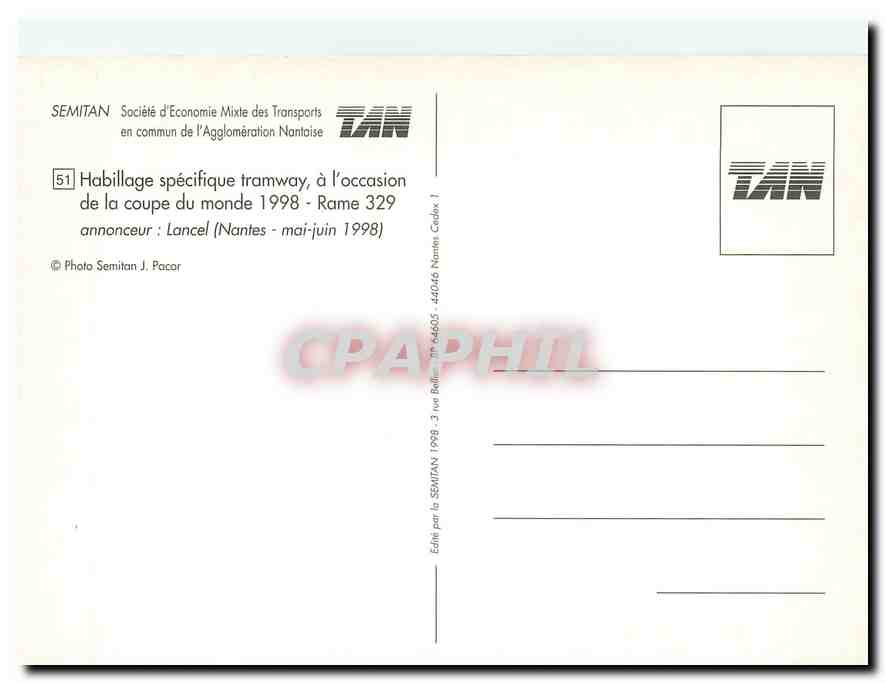 CPM Habillage specifique tramway a l occasion de la coupe de monde 1998 Rame 329  — Verso