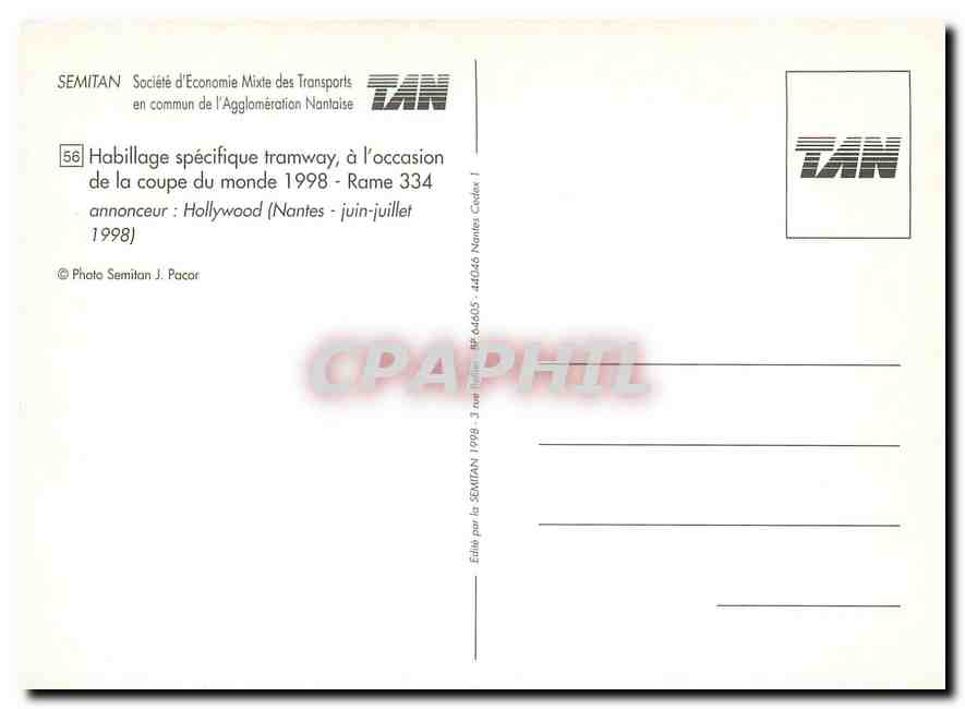 CPM Habillage specifique tramway a l occasion de la coupe de monde 1998 Rame 334  — Verso
