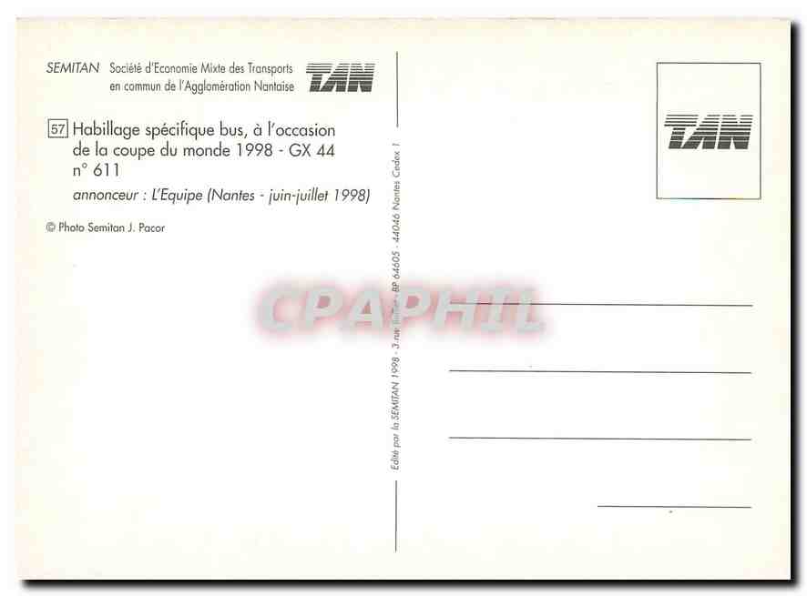 CPM Habillage specifique tramway a l occasion de la coupe de monde 1998 GX 44 n 611  — Verso