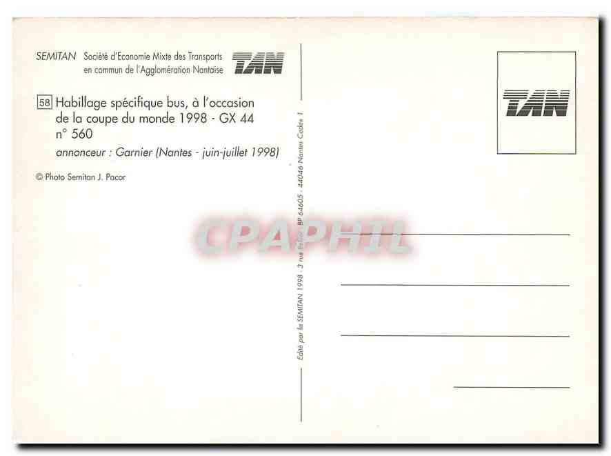 CPM Habillage specifique tramway a l occasion de la coupe de monde 1998 GX 44 n 560  — Verso