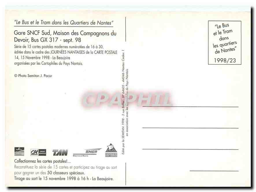 CPM Gare SNCF Sud Maison des Compagnons du Devoir Bus GX 317  — Rückseite