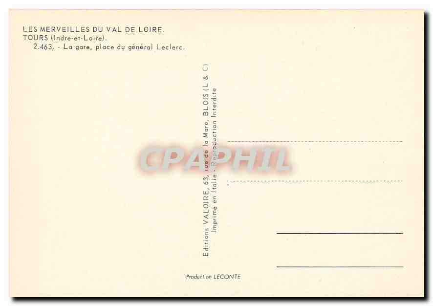 CPM Tours Indre et Loire La gare place du general Leclerc  — Verso