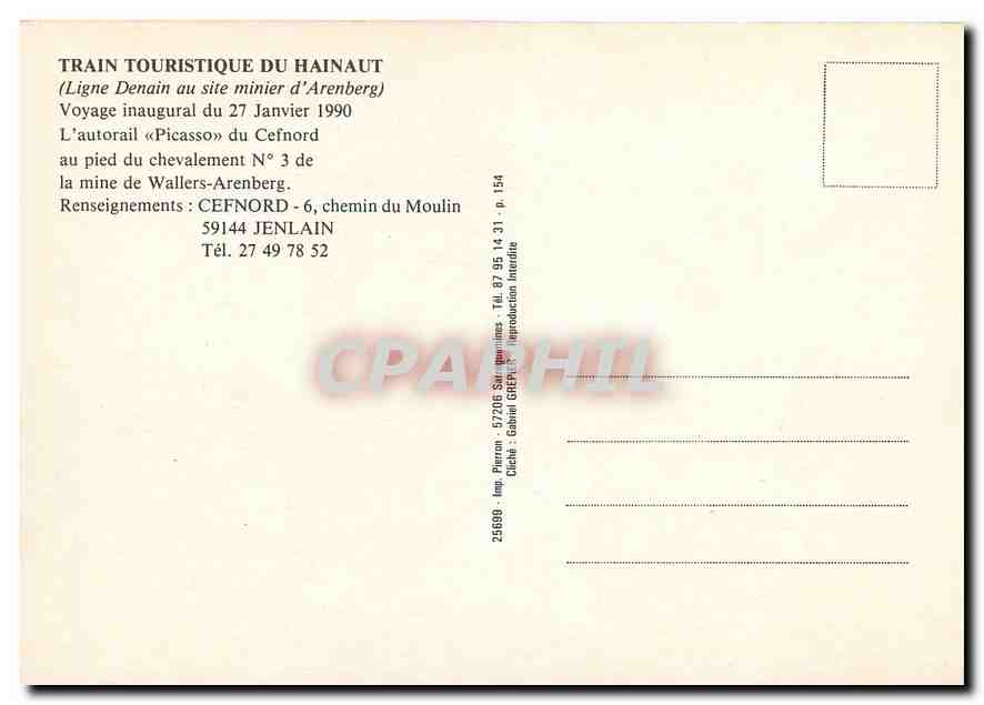CPM Train Touristique du Hainaut L autorail Picasso du Cefnord  — Verso