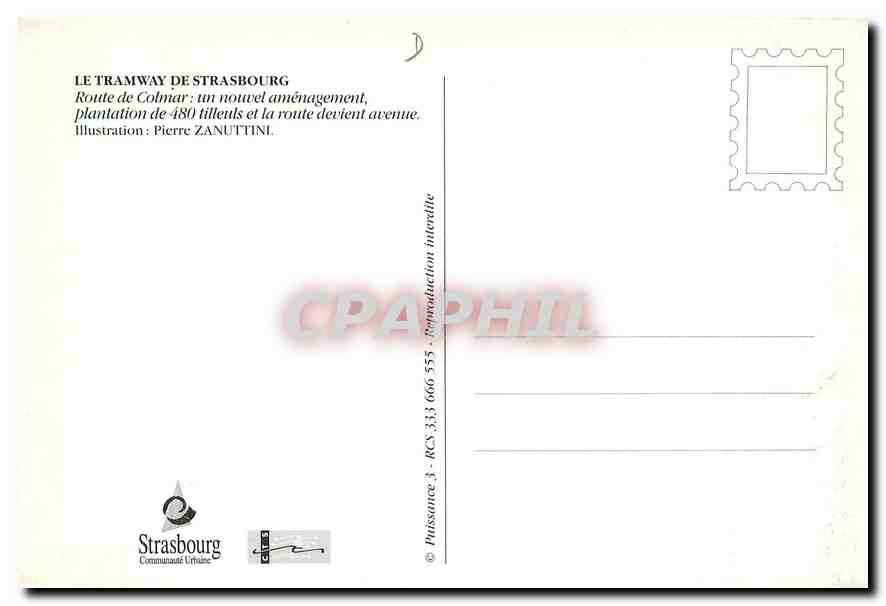 CPM Le Tramway de Strasbourg Route de Colmar  — Verso