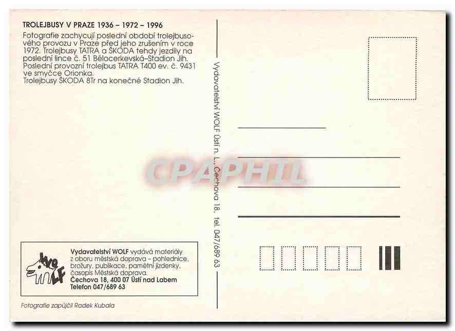 CPM Trolejbusy v Praze Tatra T400 ev c 9431  — Rückseite