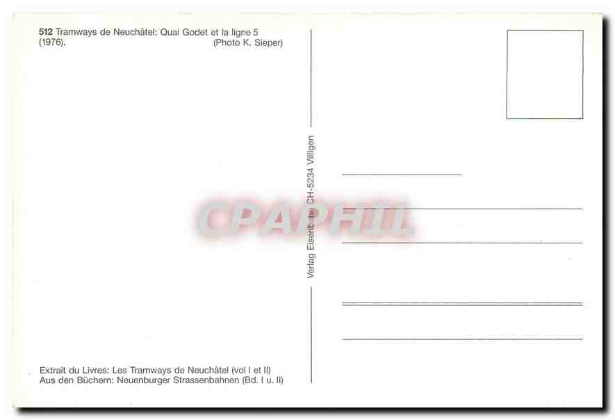 CPM Tramways de Neuchatel Quai Goder et la ligne 5 1976  — Verso