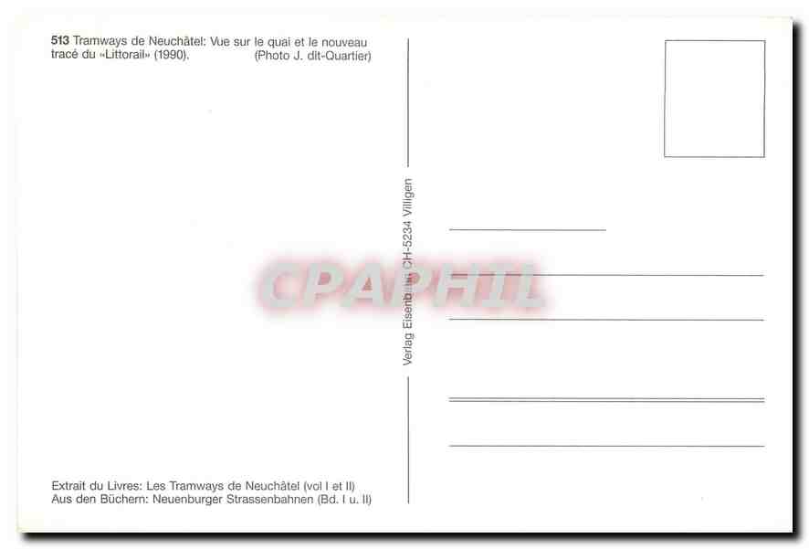 CPM Tramways du Neuchatel Vue sur le quai et le nouveau trace du Littorail  — Verso