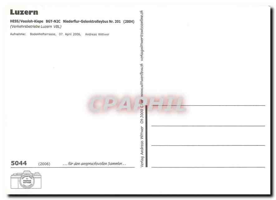 CPM Luzern HESS Vossioh Kiepe BGT N2C Niederflur Gelenktrolleybus Nr 201 — Verso