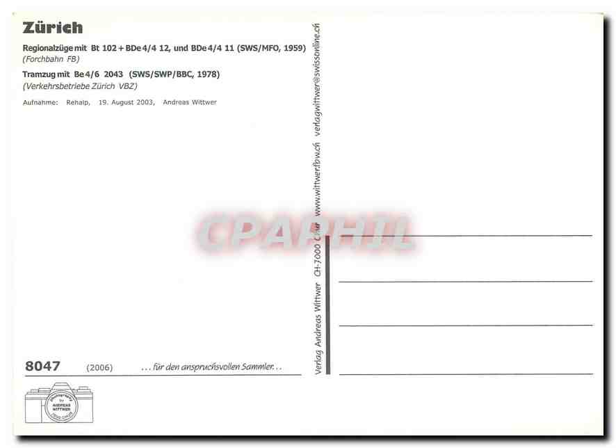 CPM Zurich Regionalezuge mit Bt 102 BDe 4 4 12 und BDe 4 4 11  — Verso