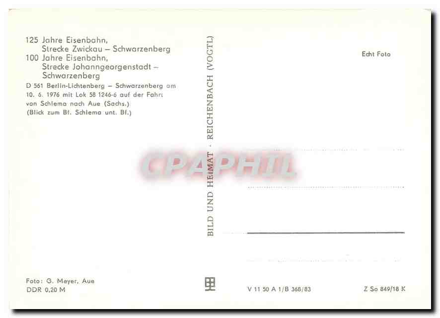 CPM Jahre Eisenbahn Strecke Zwickau Schwarzenberg  — Verso