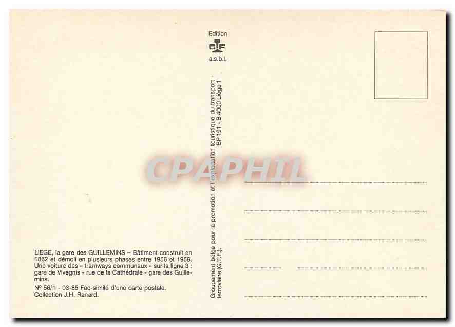 CPM Liege la gare des Guillemins  — Verso