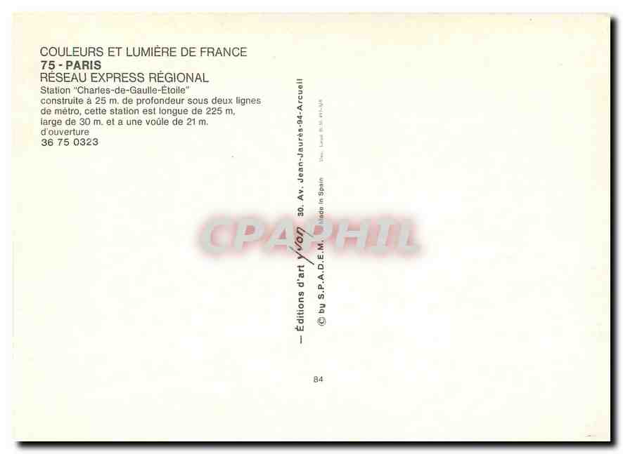 CPM Paris Reseau Express Regional Station Charlles de Gaulle Etoile  — Verso