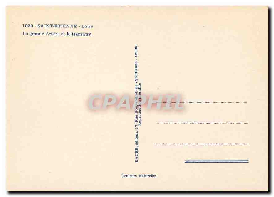 CPM Saint Etienne Loire La grande Artere et le tramway  — Verso