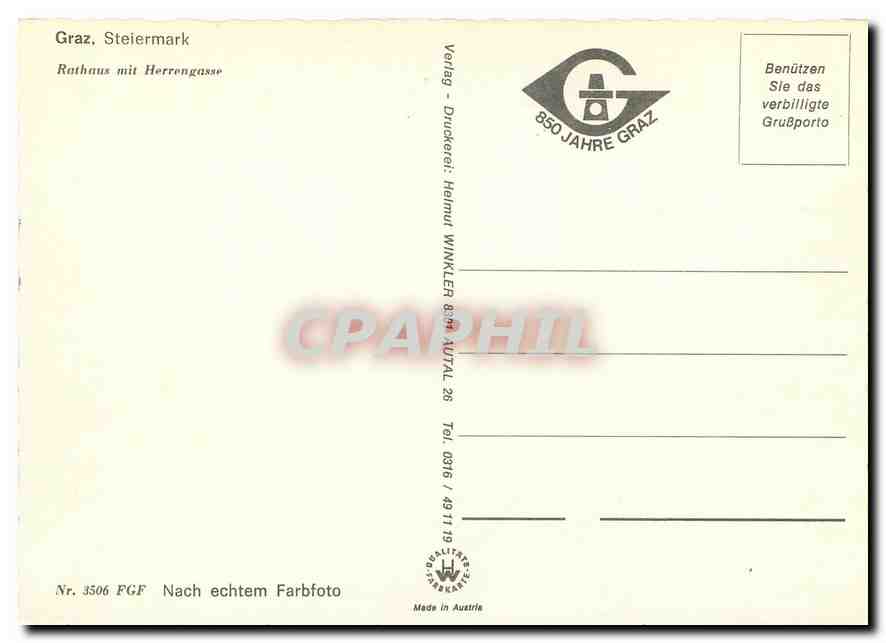 CPM Graz Steiermark Rathaus mit Herrengasse  — Verso