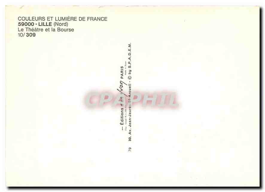 CPM Lille Nord Le Theatre et la Bourse  — Verso