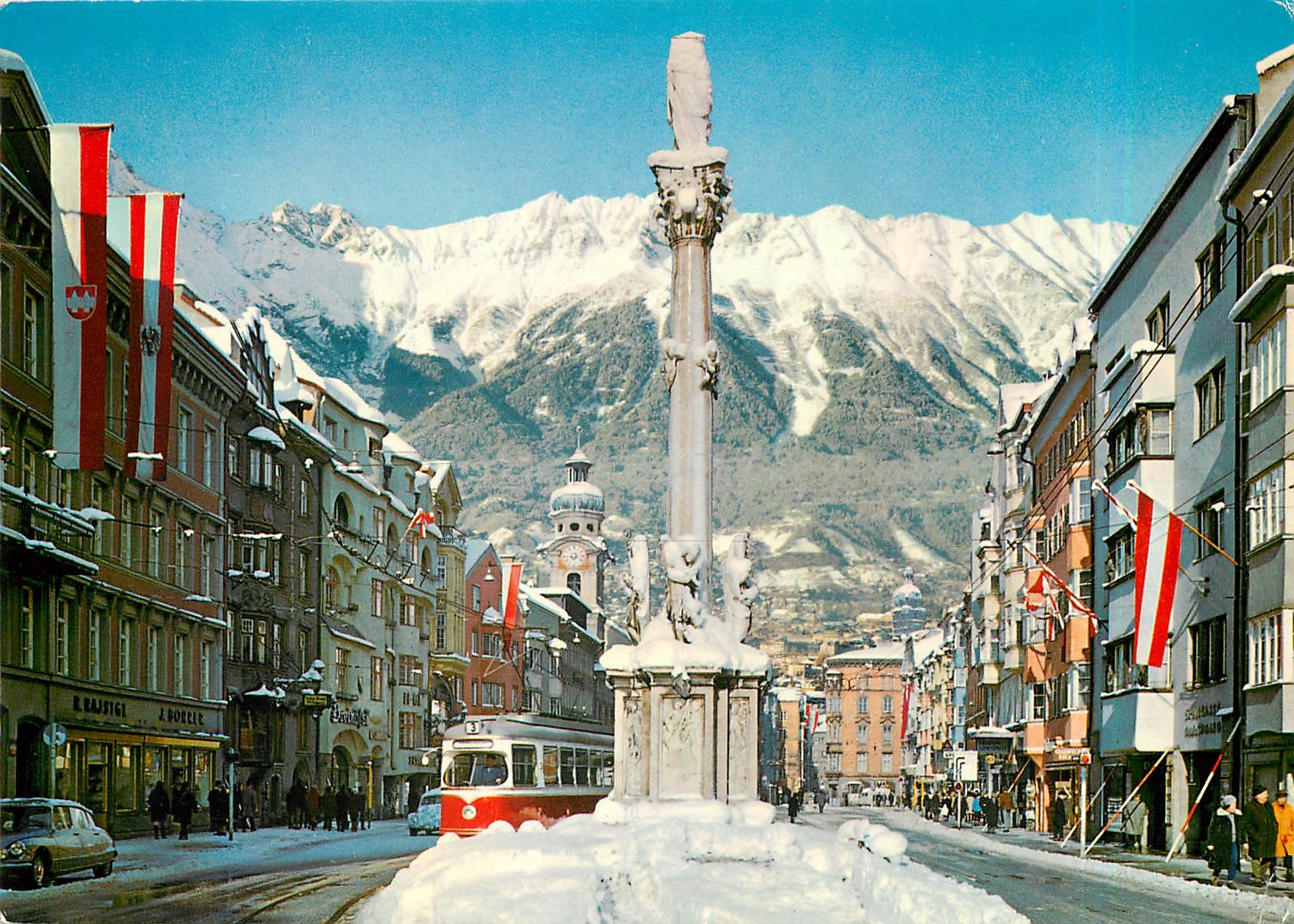 CPM Innsbruck Maria Theresien Strase mit Annasaule und Nordkette 