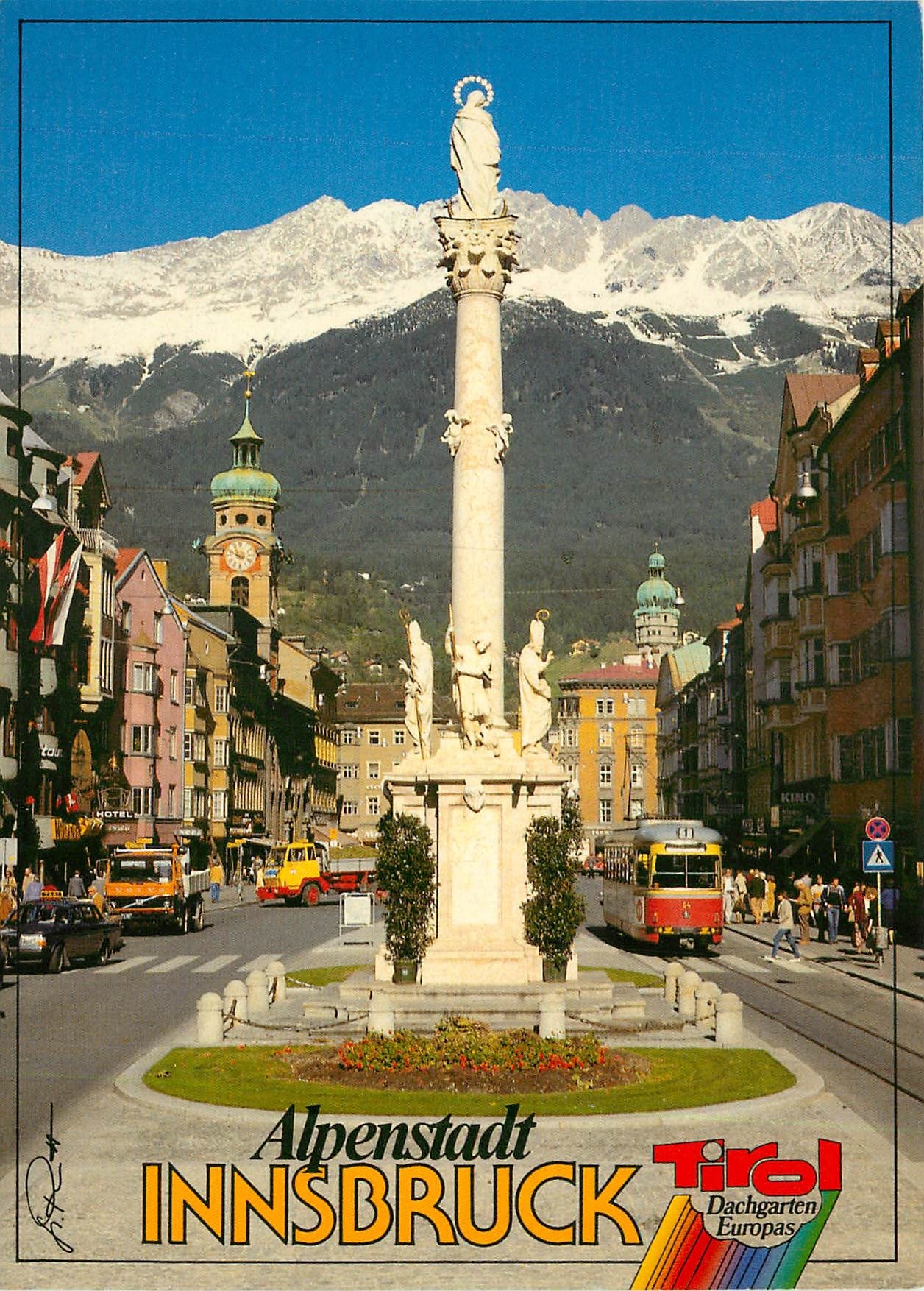 CPM Innsbruck Maria Theresien Street with the statue of St Anne 