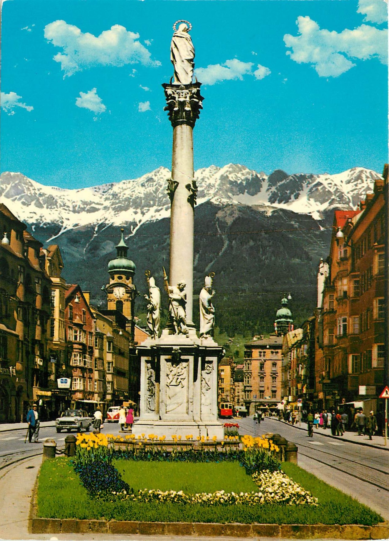 CPM Innsbruck Maria Theresia Street with the statue of Ste Anne 