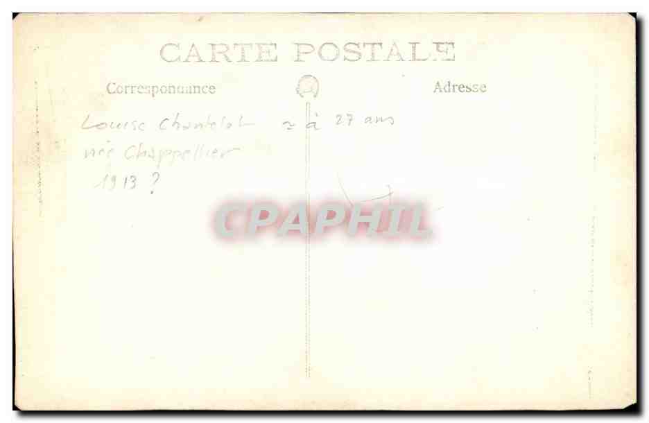 CPA CArte Photo Louise Chantelot a 27 ans nee Chappellier 1913 ? (femme elegante) — Verso