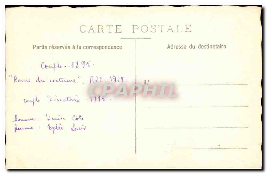 Deux femmes en costumes — Revue du costume 1929 — CPAPHIL — Verso