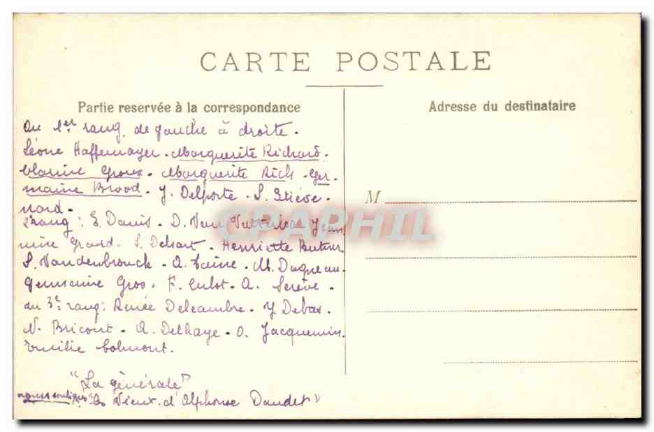 CPA CArte Photo La generale d'Alphonse DAudet Haffenayer Richard Groux Rich Brood  — Rückseite