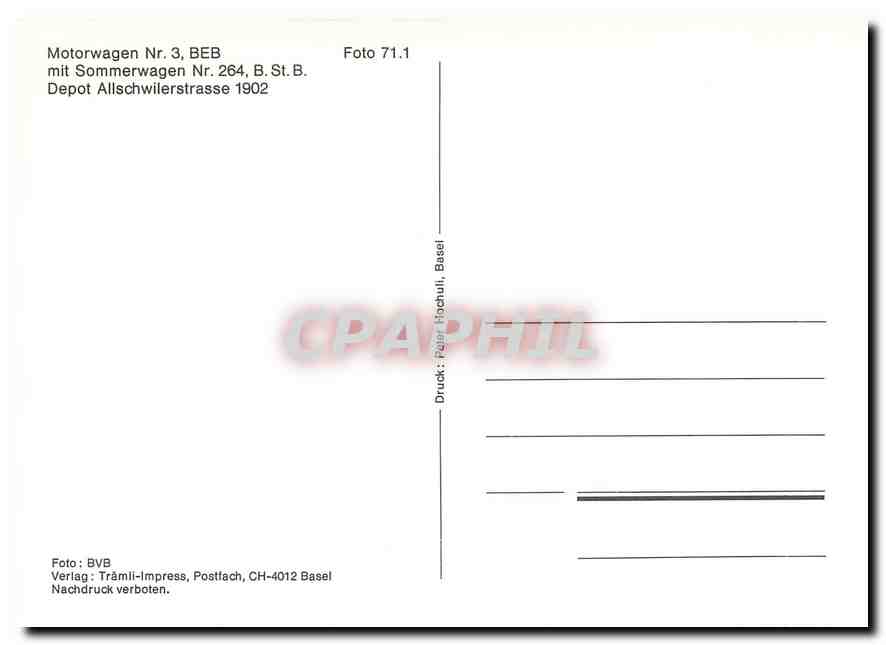 CPM Motorwagen Nr.3 BEB mit Sommerwagen Nr 264 — Verso
