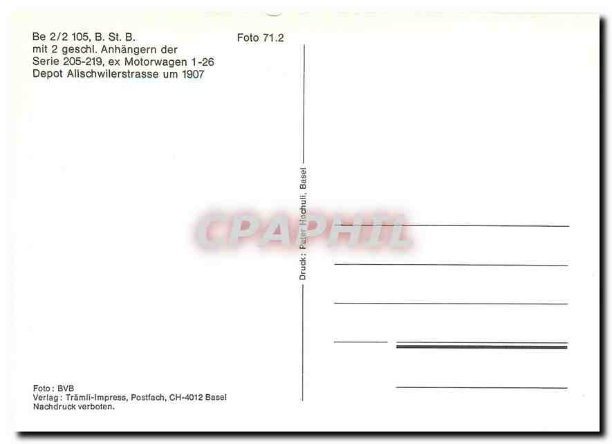 CPM Be 2/2 105 B. St. S. mit 2 geschl. Anhaengern — Verso