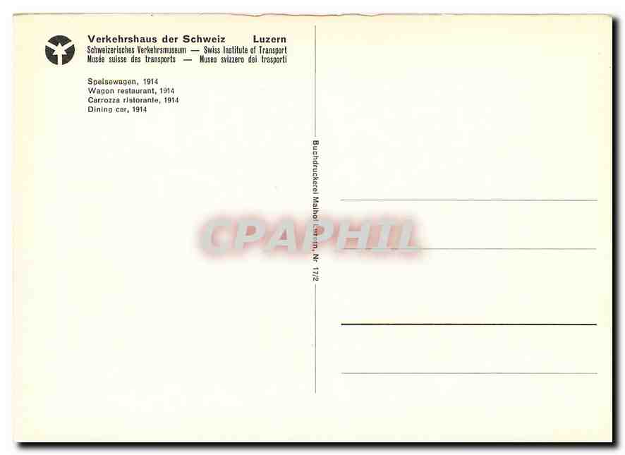 CPM Luzern Swiss Institute of Transport Dining car 1914 — Verso