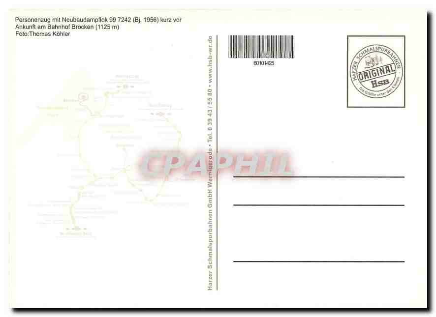 CPM Personenzug mit Neubaudampflok 99 7242 kurz vor Ankunft am Bahnhof Brocken — Verso