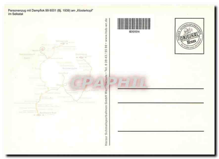 CPM Personenzug mit Dampflok 99 6001 am ''Kiosterkopf'' im Selketal — Verso