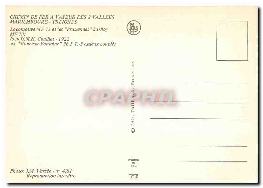 CPM Locomotive MF 73 et les ''Prusiennes'' a Olloy — Verso