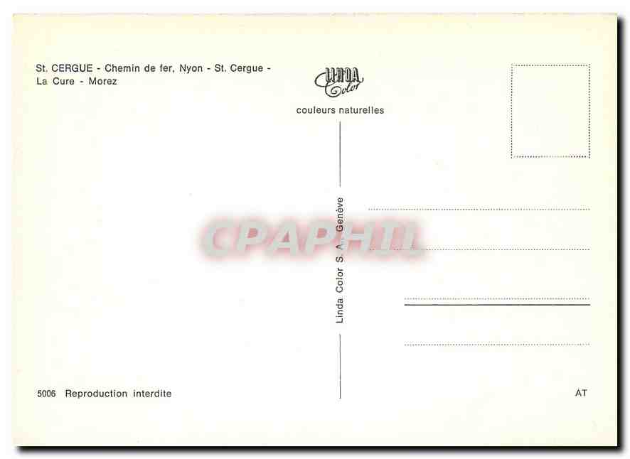 CPM St. Cergue Chemin de fer Nyon-St.Cergue-La Cure-Morez — Verso