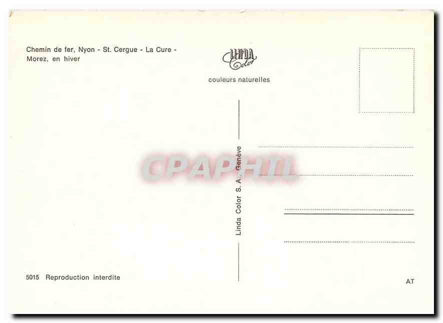 CPM Chemin de fer Nyon-St.Cergue-La Cure-Morez en hiver — Verso