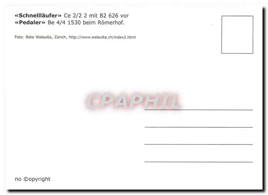 CPM ''Schnelllaeufer'' Ce 2/2 2 mit B2 626 vor ''Pedaler'' Be 4/4/ 1530 beim Roemerhof — Verso