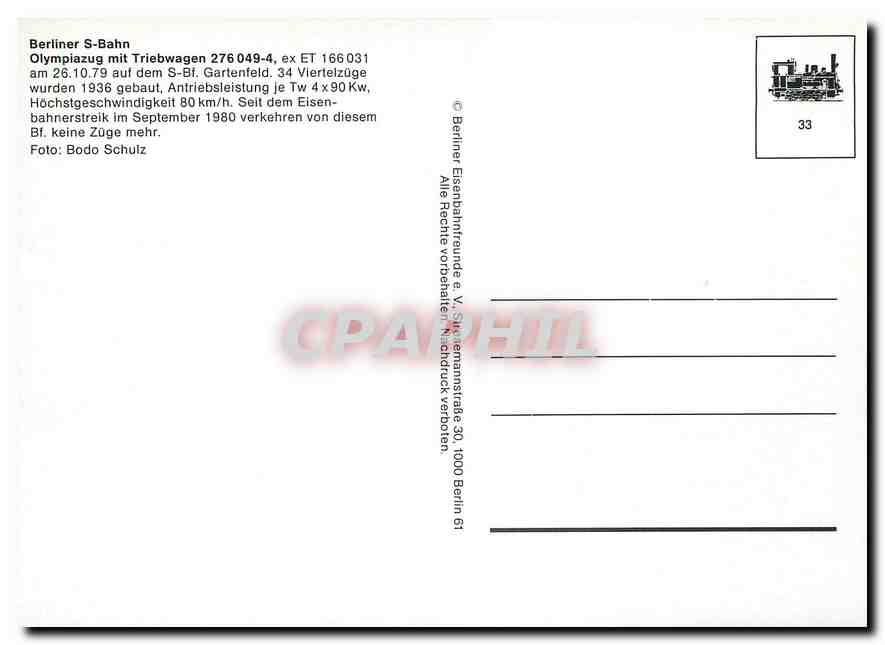 CPM Berliner S-Bahn Olympiazug mit Triebwagen 276 049-4 — Verso