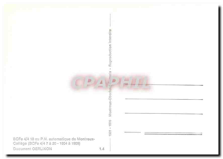 CPM BCFe 4/4 10 au P.N. automatique de Montreux-College — Verso