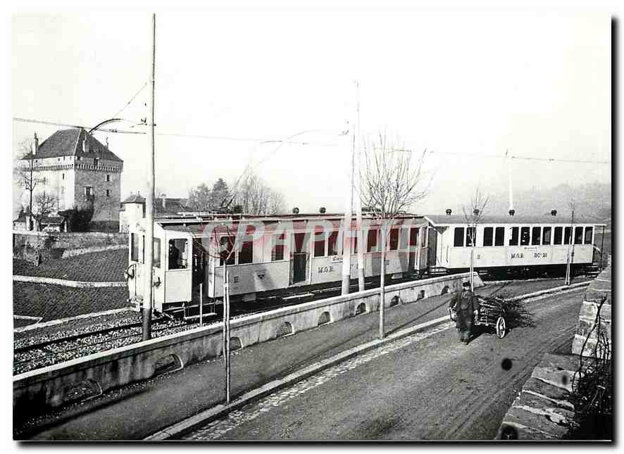 CPM BCFe 4/4 1 train pour Montreux au P.N. des Collndalles et chateau du Chatelard - 1902