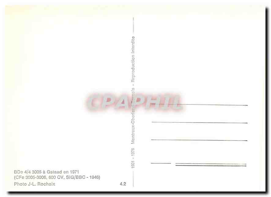 CPM BDe 4/4 3005 a Gstaad en 1971 — Verso