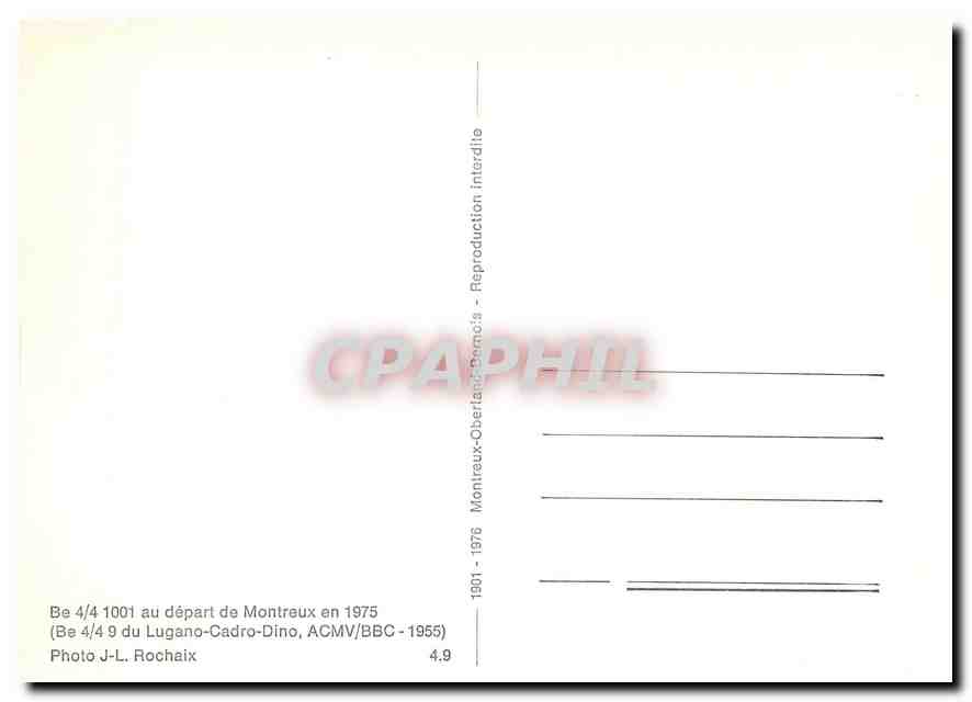 CPM Be 4/4 1001 au depart de Montreux en 1975 — Verso
