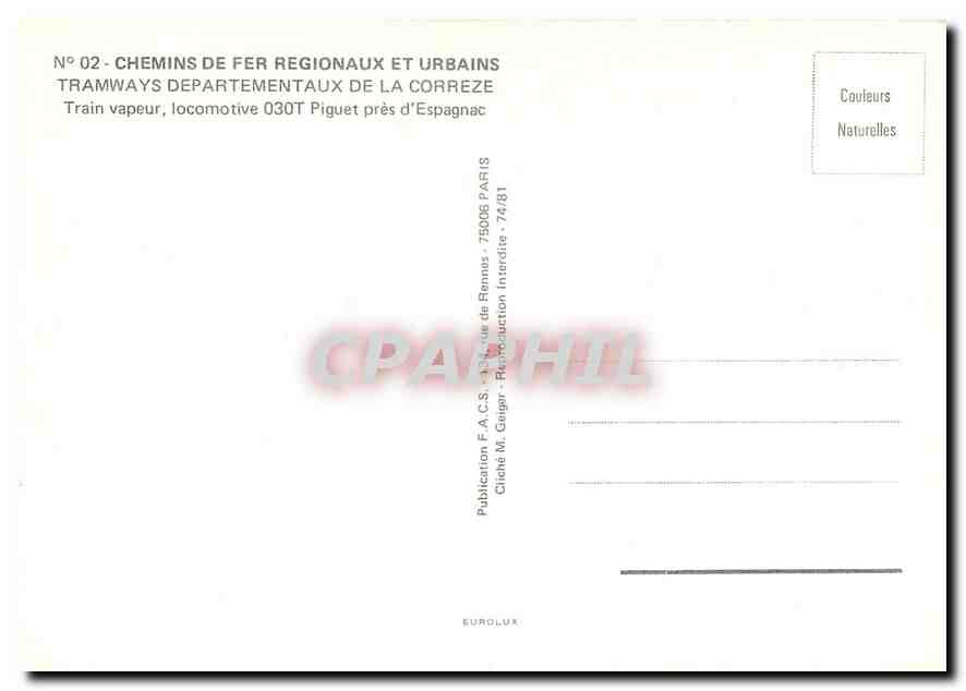 CPM Train vapeur locomotive 030T Piguet pres d'Espagnac — Verso